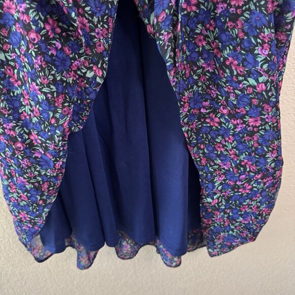 Lulus Evalina Midi Dress Womens Large Navy Blue Floral Smocked Ruffles Flowy - Picture 8 of 15